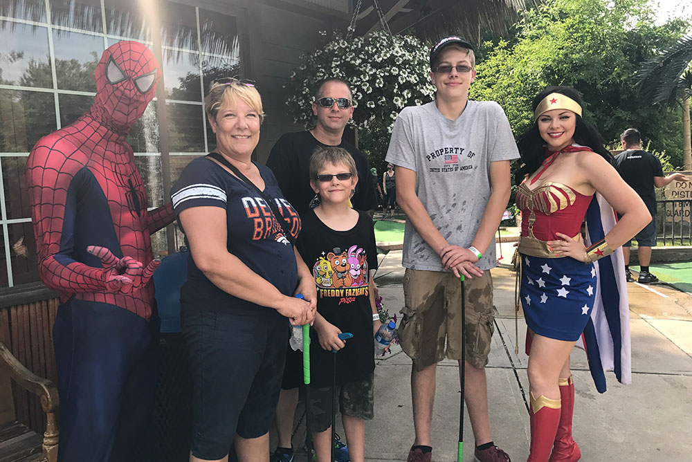 Spiderman, Wonder Woman & four guests